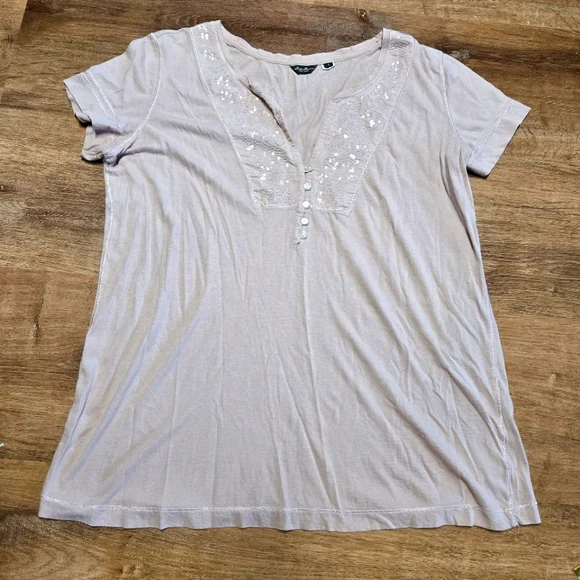 Eddie Bauer Light Pink Embellished Short Sleeve Tee Large - Picture 1 of 5